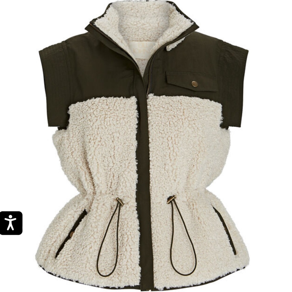 Ulla Johnson Target Vest in Green and Sherpa